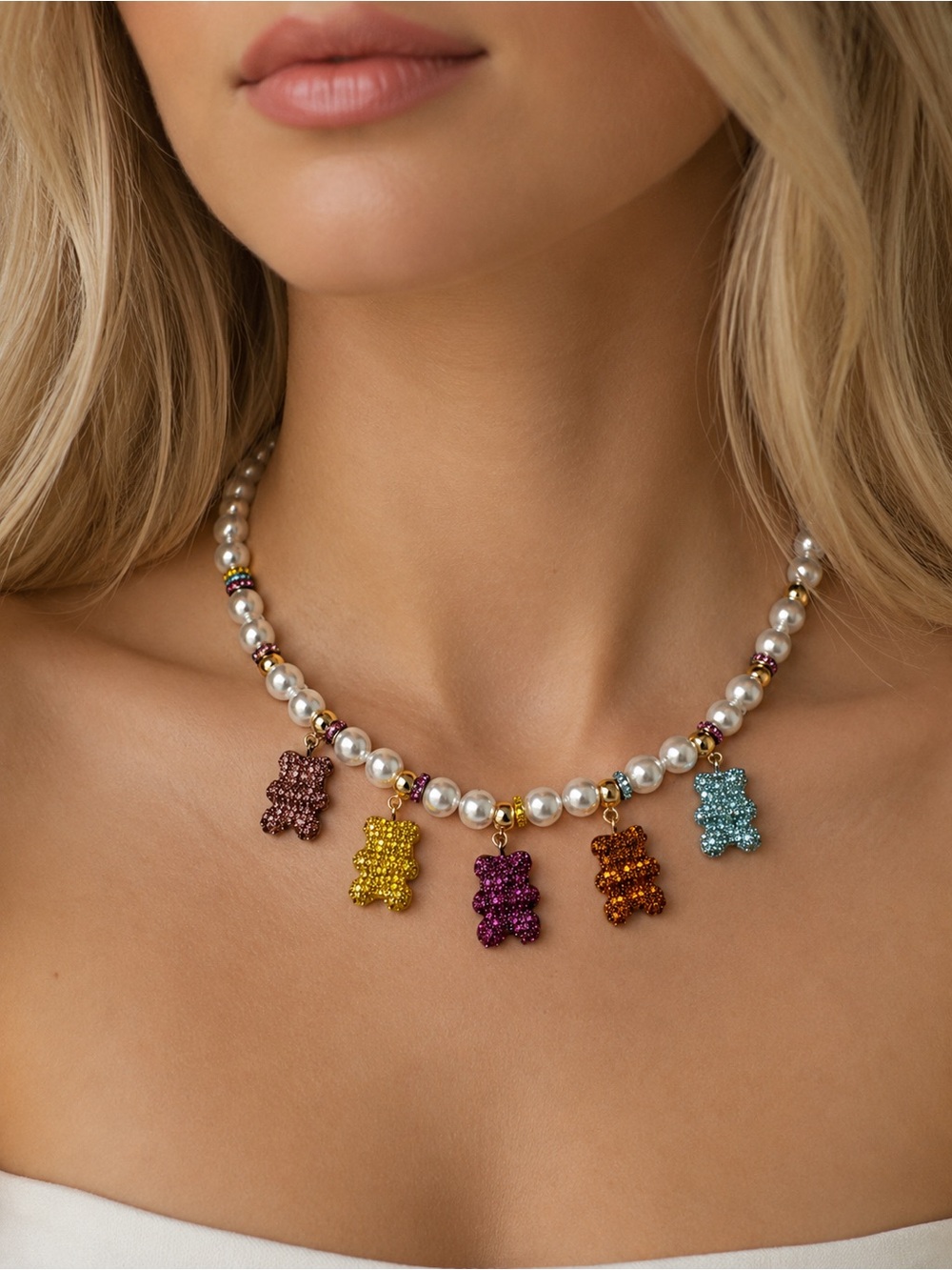 ✨ AKIRA Luxe White Multi Gummy Bear Charm Necklace ✨